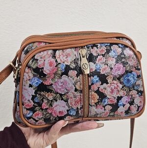 Valentina Leather Floral Crossbody Bag with Tan Accents